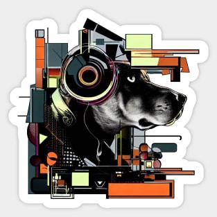 Music cute dog | Black, orange and yellow Sticker